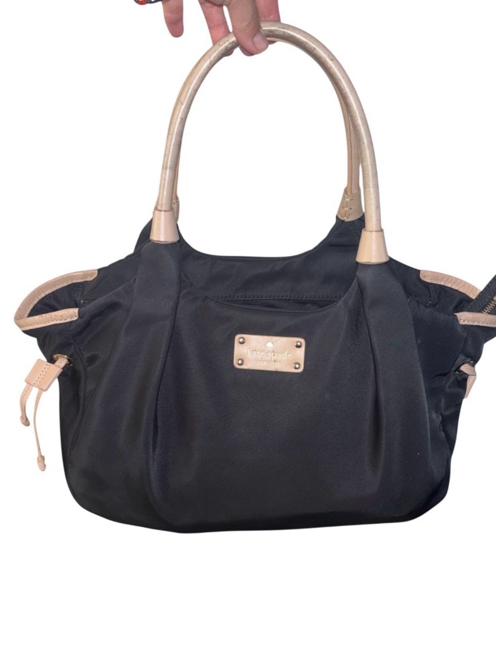 kate spade Black Nylon Shoulder Bag with Beige Trim